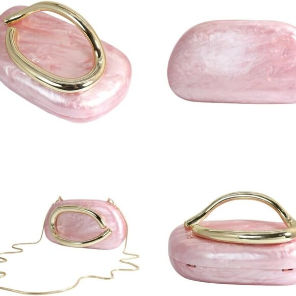 Chic Pink Acrylic Evening Clutch with Marble Texture - Wedding & Party Essential - Picture 6 of 6
